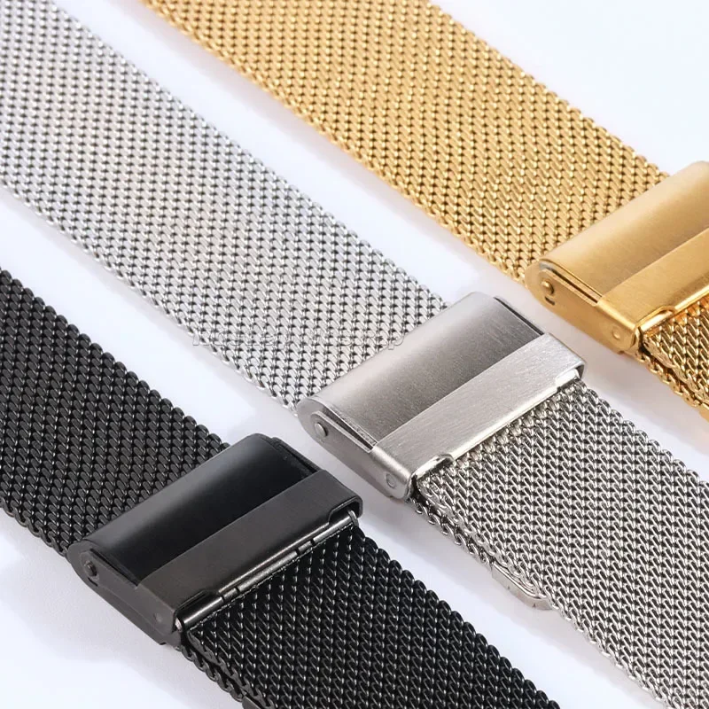 Металлический миланский ремешок из сетки 0,6 мм, 12 мм, 13 мм, 14 мм, 17 мм, 18 мм, 19 мм, 20 мм, 22 мм, сменный ремешок для часов из твердой нержавеющей стали