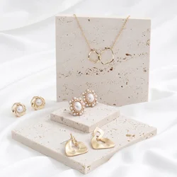 Mini Travertine Jewelry Display Storage Tray Bracelet Stand Earrings Holder Necklace Organizer Jeweler Aesthetic Shooting Props