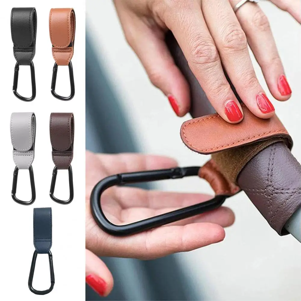 

Fastener Tape Hook Baby Stroller Hook Set with Faux Leather Fastener Tape Diaper Bag Hanger Grocery Shopping Clip for Prams