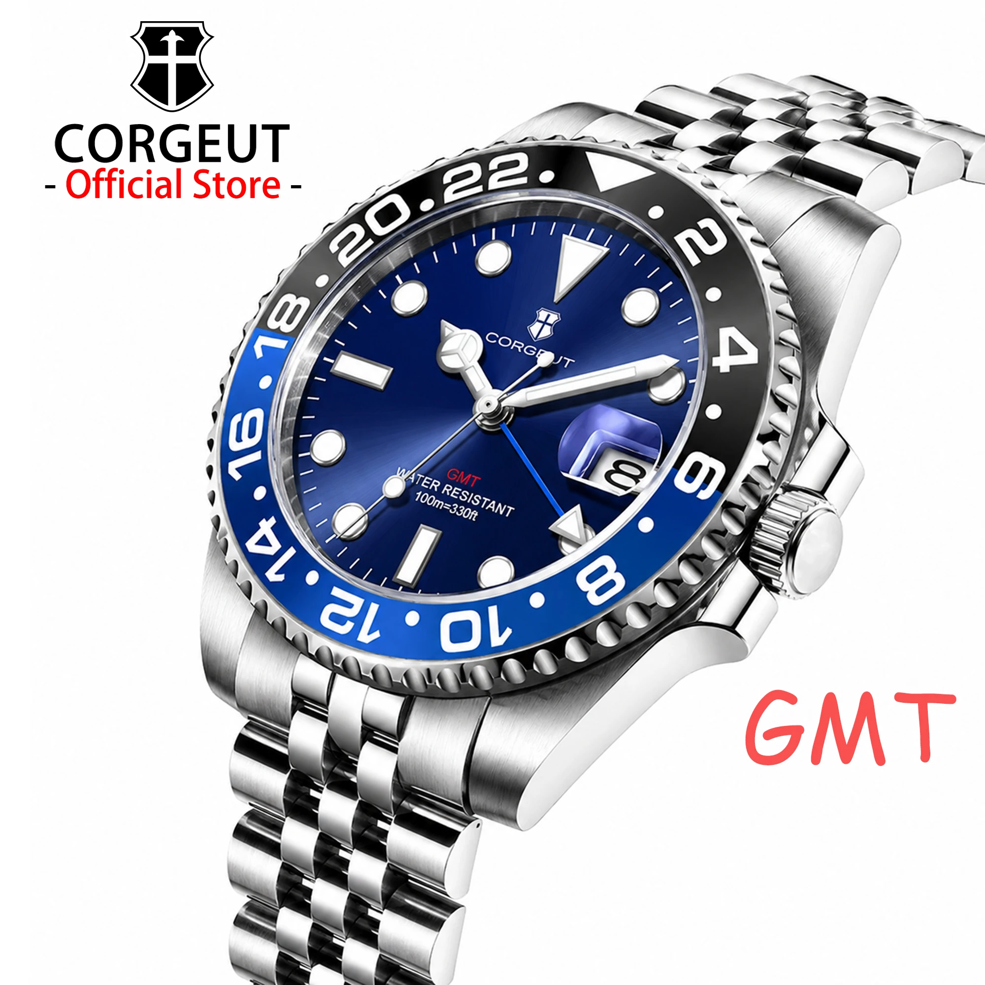 CORGEUT OFFICIAL Herrenuhren BGW9 Super Luminous 10Bar Wasserdicht Reloj 316L Edelstahl Schweizer Ronda 515 GMT Quarzuhren