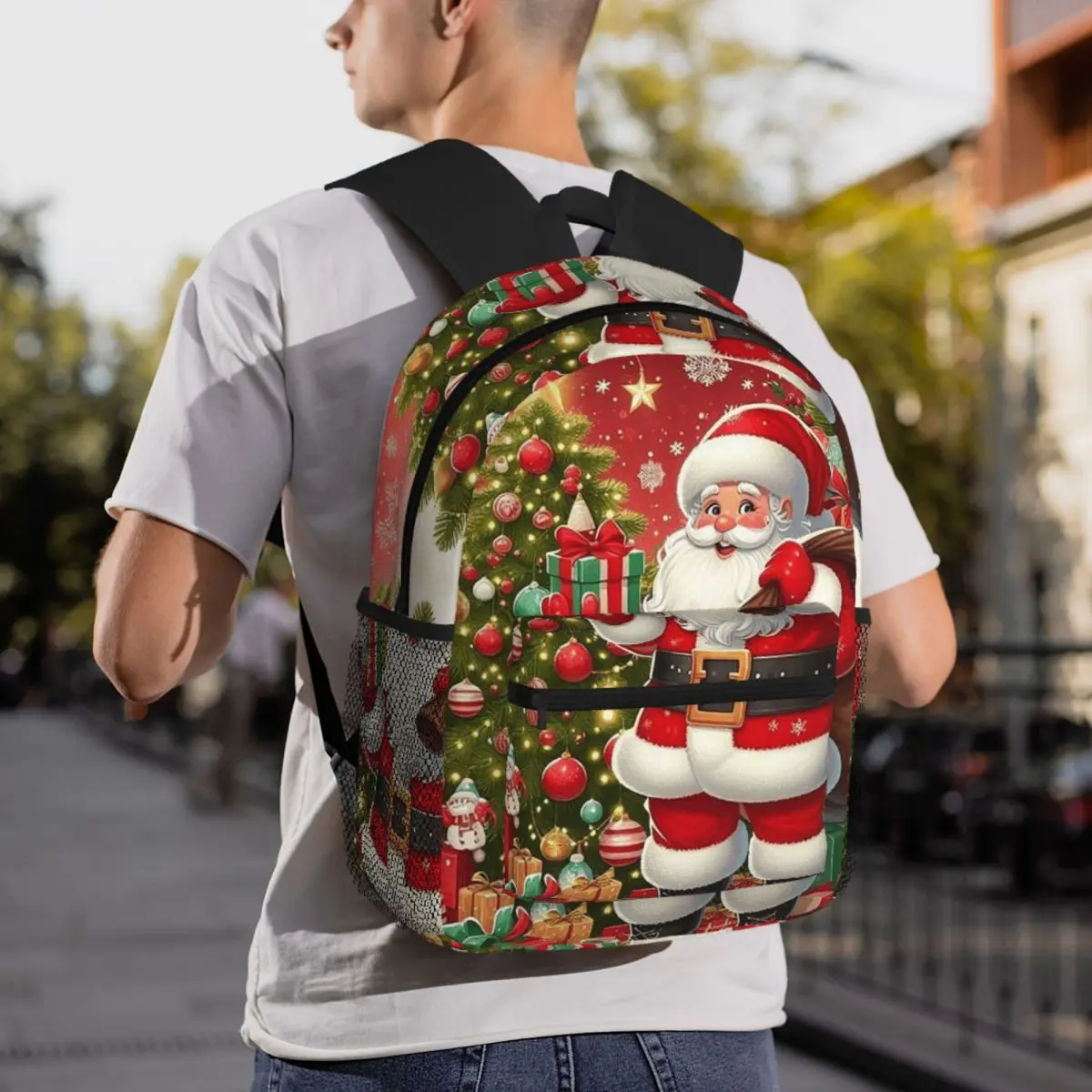 Christmas Santa Claus Snowman Print Backpack Student BookBag Children School Bag Computer Shoulder Bags for Men Women