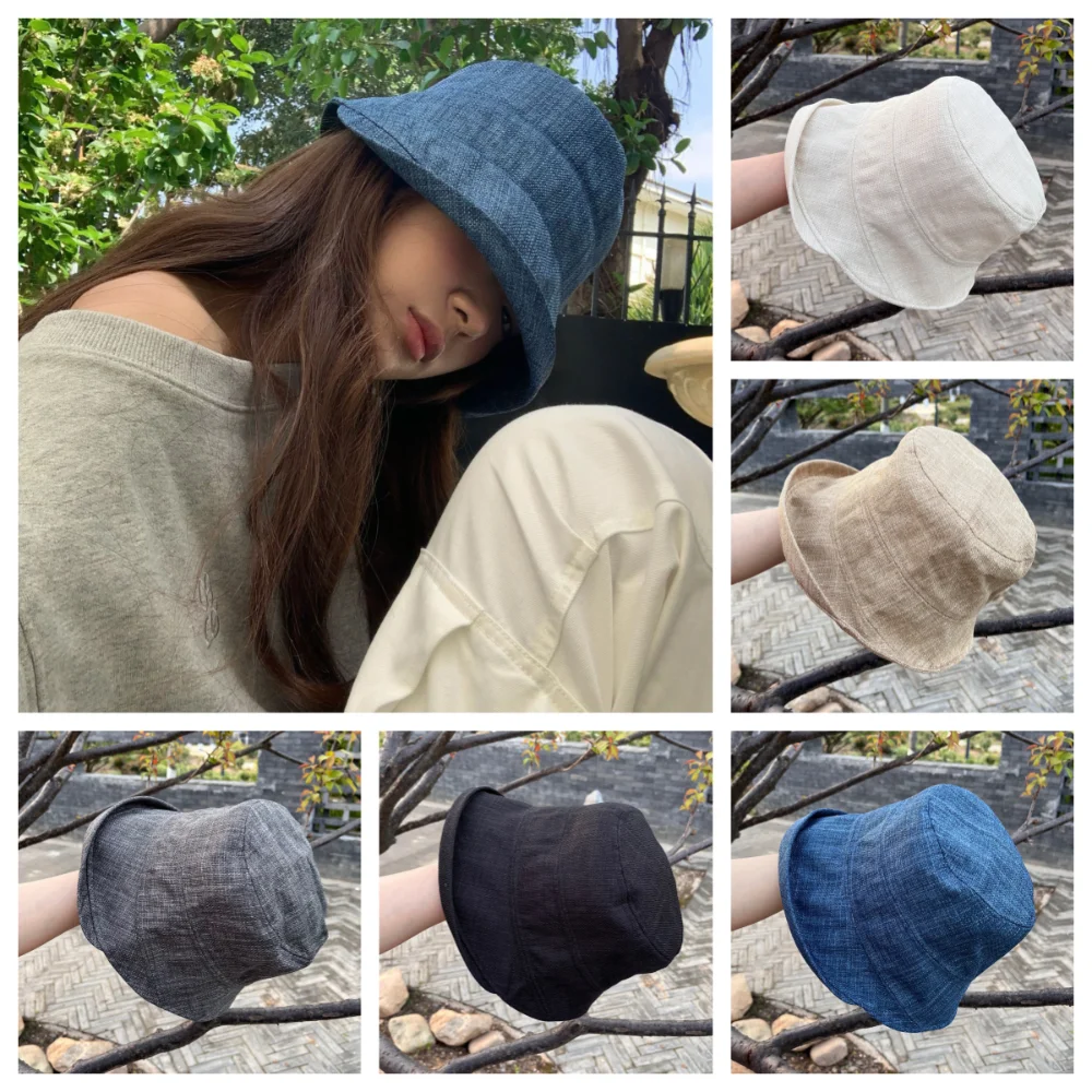 

Быстросохнущая рыбацкая шляпа с рулонной оправой, защита от ультрафиолета, солнцезащитный крем, льняная шляпа от солнца, однотонный солнцезащитный козырек, кепка-ведро в японском стиле для кемпинга