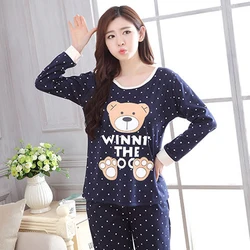 M-2XL 8Colors Cartoon O-neck Animal Fruit Long Sleeve Pajamas Set Cute Casual Soft Women Autumn Winter Top Pant Sleepwear Suit