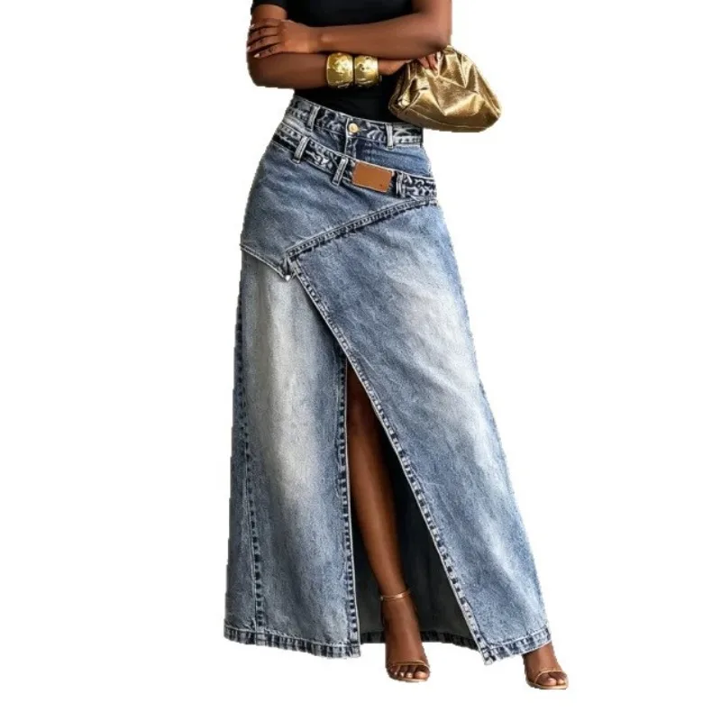Cross-border Independent Station Amazon 2026 New Design Sense, Stacked Wearing Washed Jeans, Half-length Dress Women Commuting