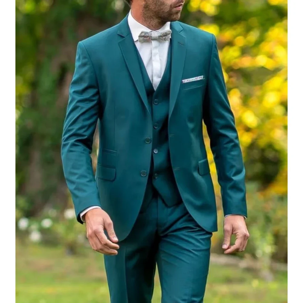 

Luxury Men's Suits Green Notched Lapel Single Breasted 3 Piece Jacket Pants Vest Formal Wedding Party Outfits Costume