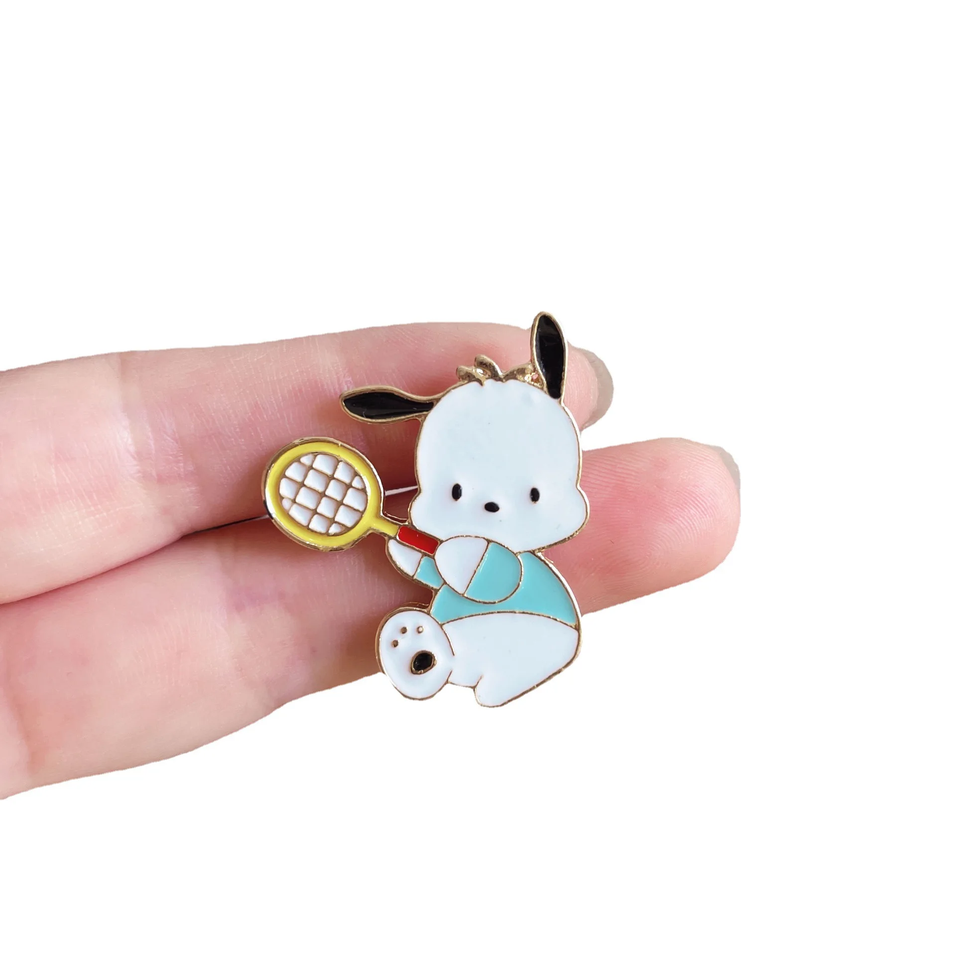 Sanrio Kuromi Cinnamoroll Metal Enamel Brooch Tennis Cute HelloKitty Pochacco Lapel Pin Badge for Girls Backpack Accessories