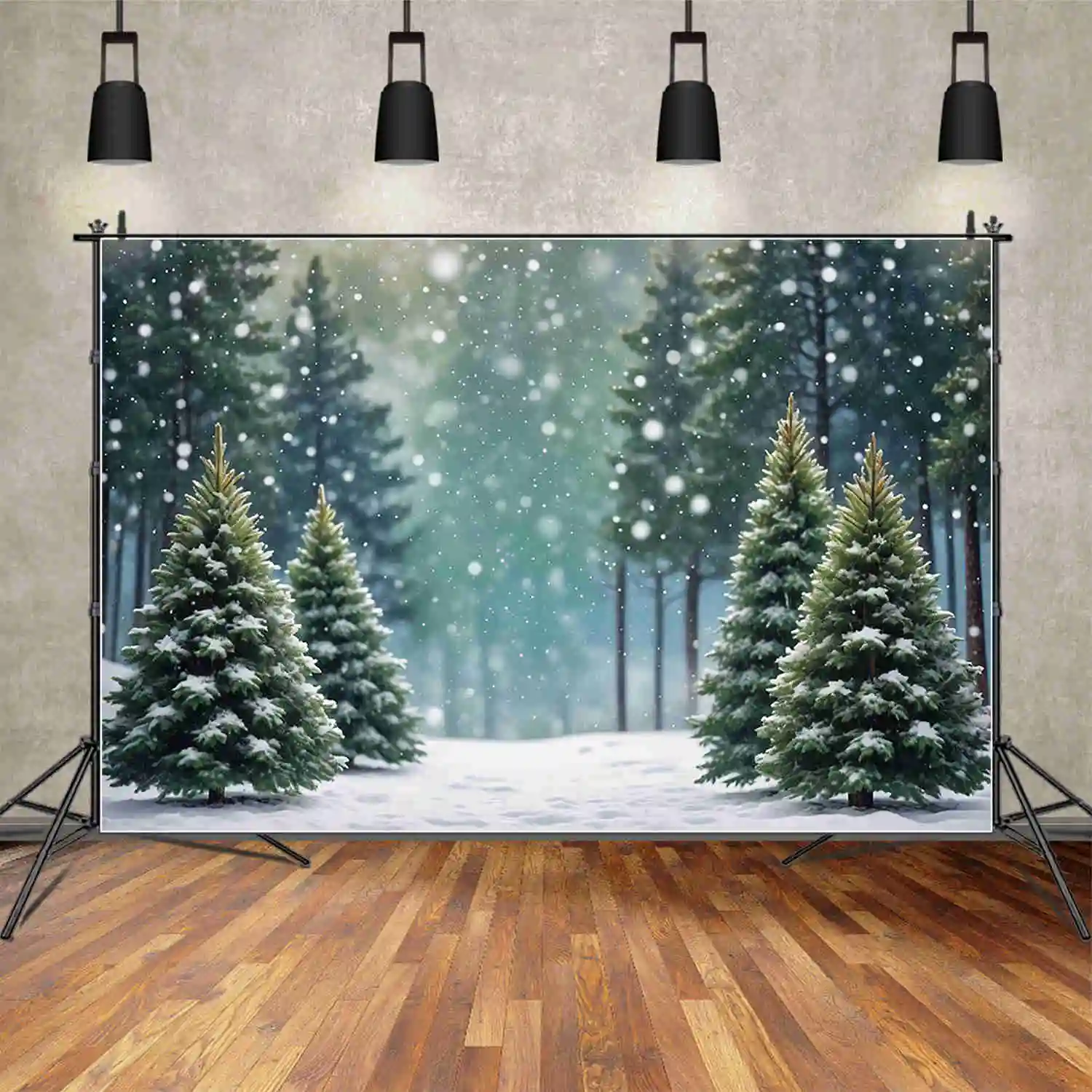 

MOON.QG Winter Pine Tree Backdrops Field Children Outdoor Christmas Snow Background Custom Party Decoration Photo Shoot Supplies