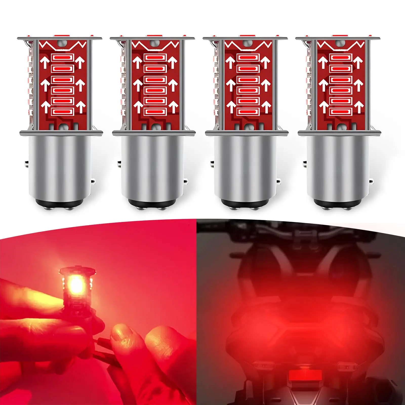 4 PCS Car 1157 LED Brake Light Bulb, Double Contact BAY15D Running Water 4014-30SMD Plug and Play Light Bulb Replacement