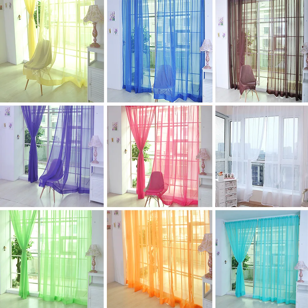 2mx1m Solid Color Tulle Window Curtains for Living Room Kitchen Modern Sheer Curtains for Bedroom Window Curtain Fabric Drapes