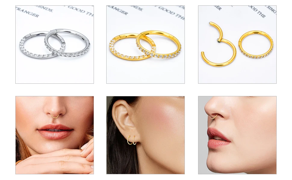 10PCS G23 Titanium Lip Hinged Earrings Hoop Round Tragus Cartilage Helix Segment Ear Nose Ring Body Piercing Jewelry