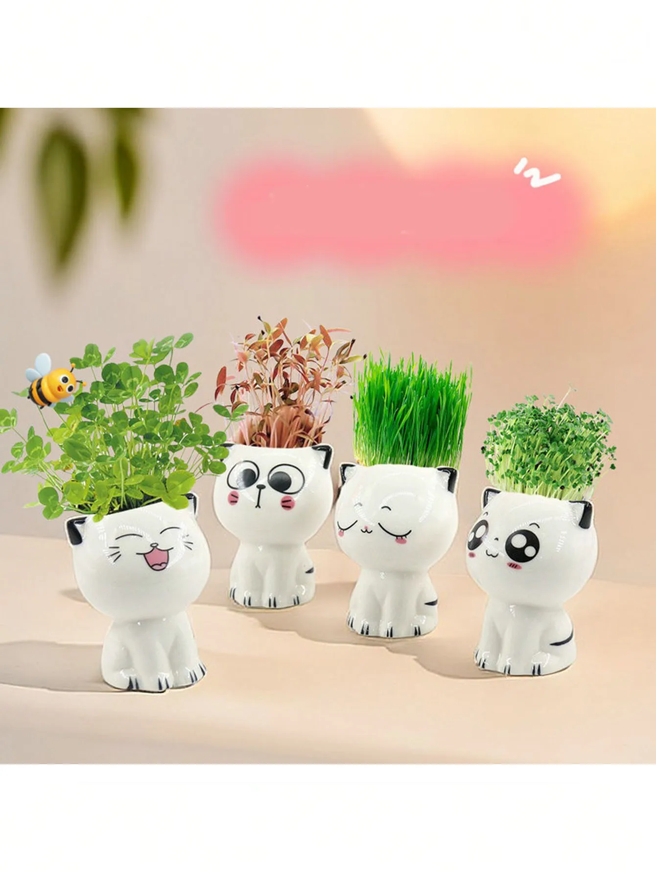Creative desktop decoration with cute mini cat ceramic flower pots, ideal DIY gifts for students and daily potted plant JJ2693GD
