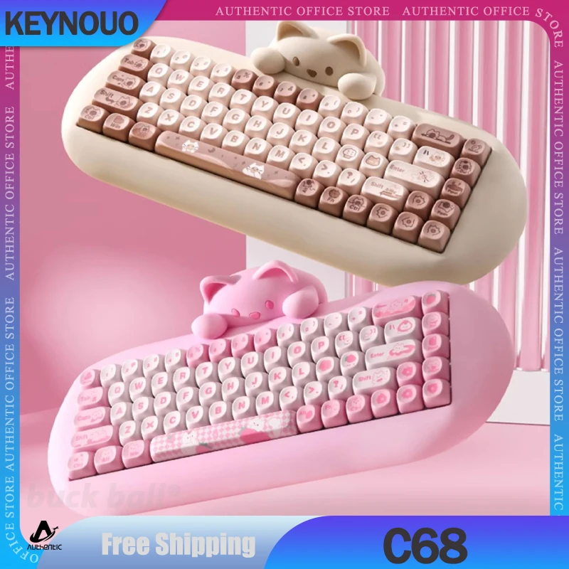 

Keynouo C68 Cat Mechanical Keyboard 3mode USB/2.4G/Bluetooth Wireless Keyboards Hot-Swap RGB Office Keyboards Mac iPad Win Gifts