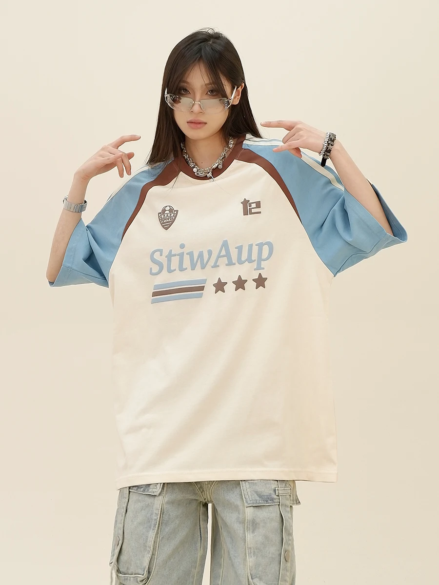 Striped Short-sleeved T-shirts 2024 Summer New Loose Bf American Trendy Brand Ins Couple Crew Neck Top Women