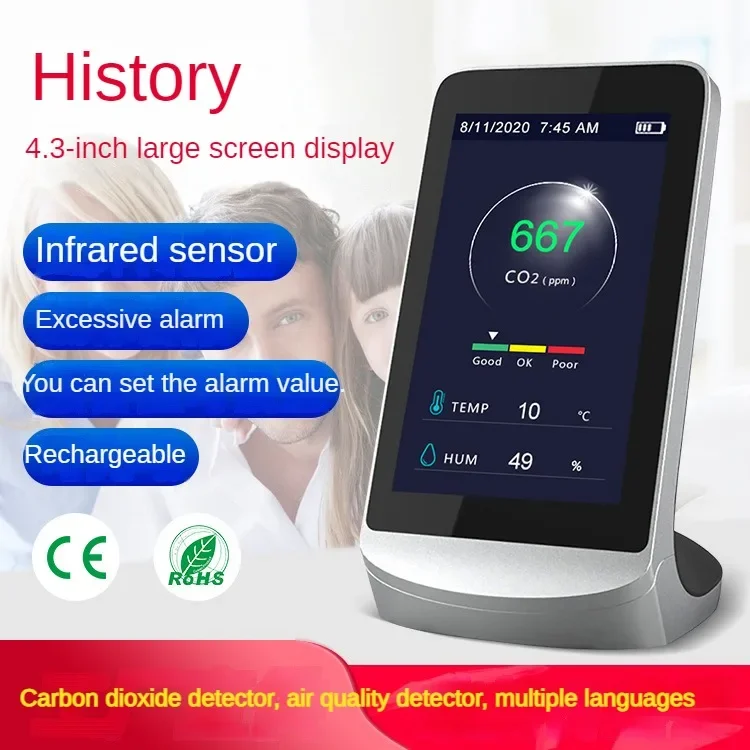 CO2 detector air quality detector multilingual gas detection Respiratory dust sampling instrument infrared sensor ALARM VALUE