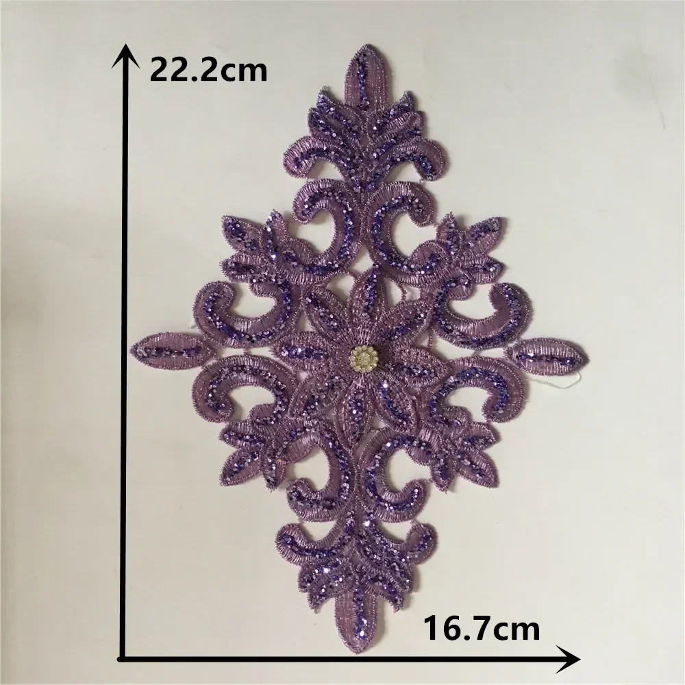 Wholesale sales of 1-10 pieces purple polyester single flower embroidery Gauze nail bead DIY sewing decorative accessories lace