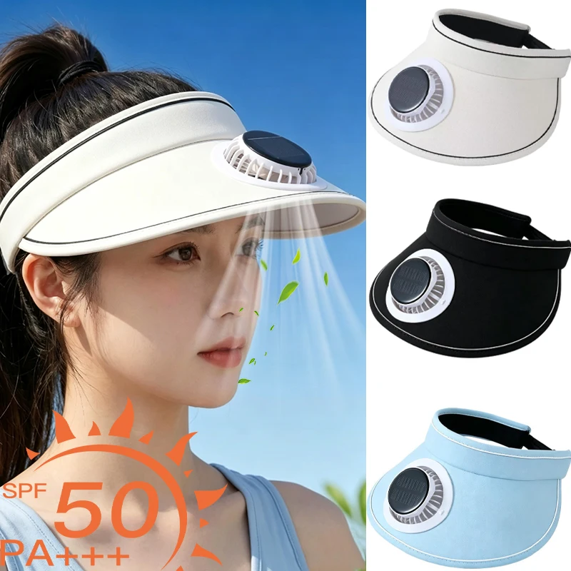 USB Charging Solar Fan Cap Women's Summer UV Protection Adult Outdoor Camping Beach Sun Protection and Sunshade Cap
