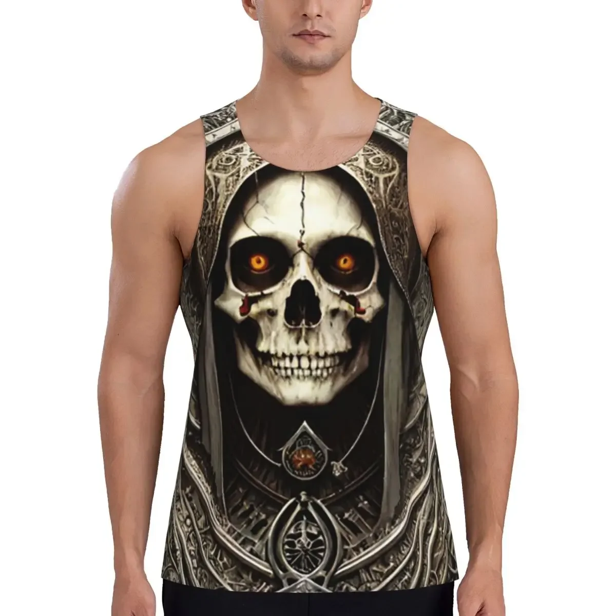 Quick Dry Santa Muerte Saint Death Goth Mexican Muertos Skull Gym Tank Muscle Sleeveless Shirt Bodybuilding Breathable Vest