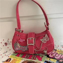 Y2K Sweet Cool Girls Underarm Bag Fashion Women's Pink Shoulder Crossbody Bags Retro Chain Female Clutch Tote Purse Handbags