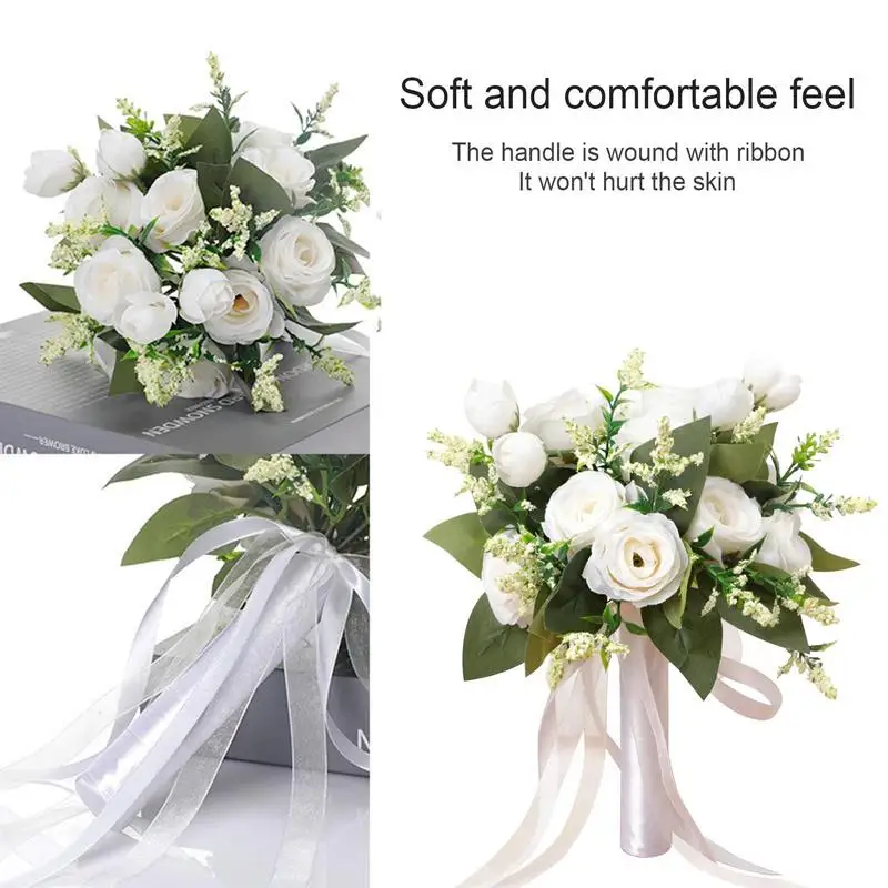 White Artificial Flowers Bouquet White Rose Artificial Flower Bouquets For Wedding Artificial Flowers Suit Wedding Bride Holding