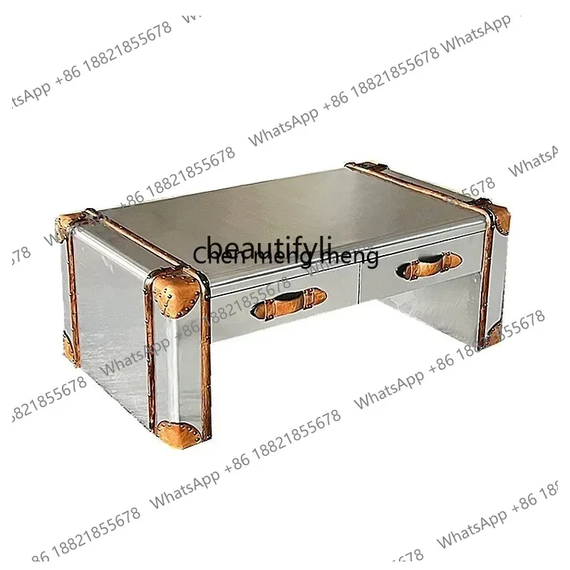 LHY26 ss Furniture American Retro Industrial Style Aluminum Bar Metal Leather Suitcase Coffee Table