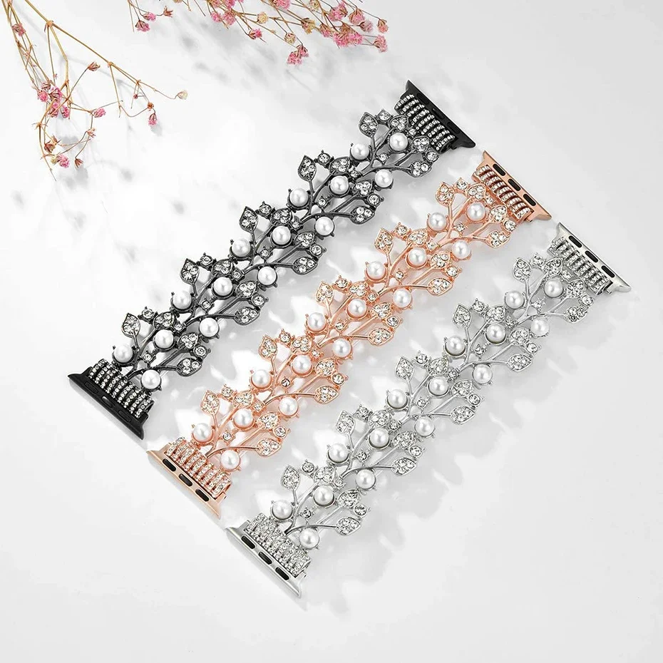 Jewelry strap for Apple Watch 10 9 8 7 Ultra 46mm 42mm 45mm 41mm Elastic Pearl Beaded Bracelet Wristband iWatch 6 5 SE 44mm 40mm