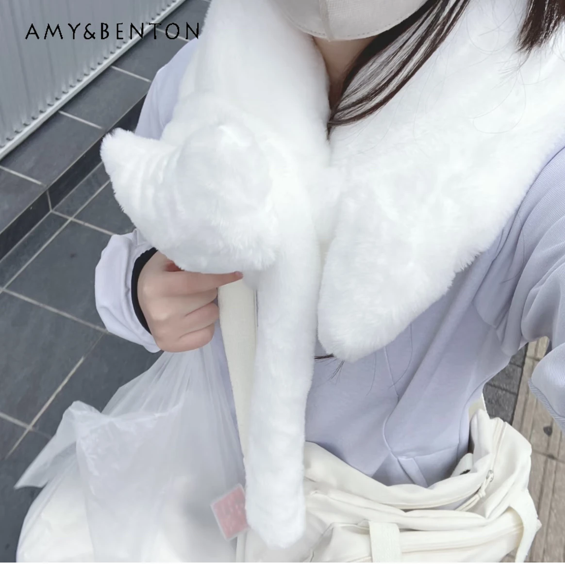 

Winter Soft Plush Scarf Sweet Cute Cartoon Thickened Warm Imitation Rabbit Fur Neck Warmer for Women Japanese Anime Girl Scarf