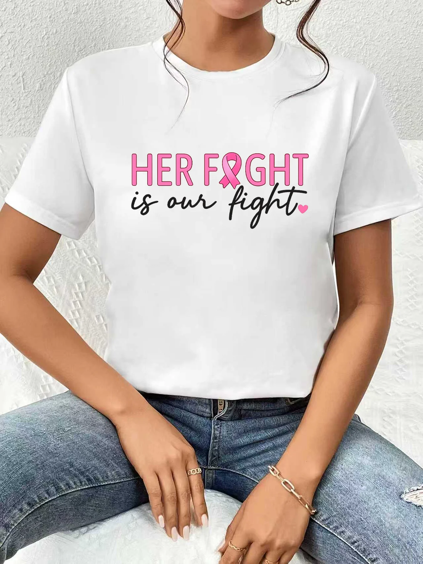 

【WDS0362】Розовая модная футболка с круглым вырезом и принтом в виде букв, больших размеров, для лета, повседневная, с короткими рукавами, универсальный модный топ.