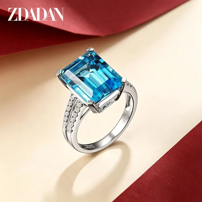 ZDADAN 925 Sterling Silver Charm Aquamarine Ring For Women Luxury Wedding Jewelry Party Gift