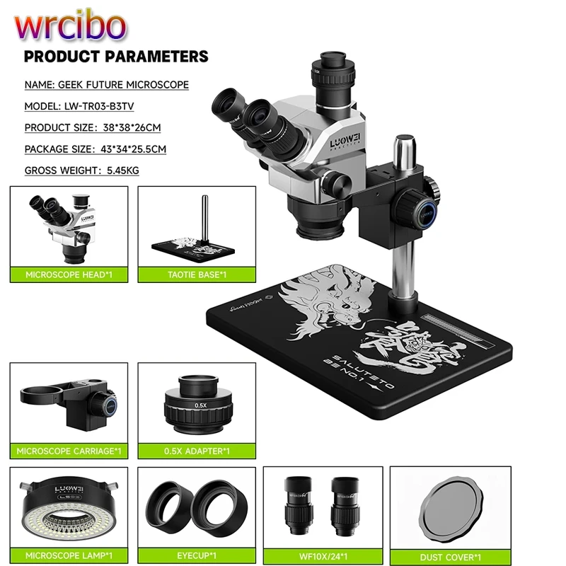 

Luowei LW-TR03-B3TV 7-68X Continuous Zoom Trinocular Stereo Microscope with Big Base High-Definition Focus Adjustment Knob