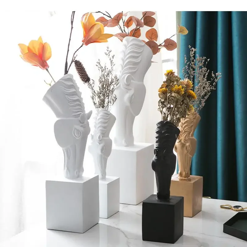 

--Ваза с лошадьми, цветочная композиция, современный декор, изделия из смолы, статуя животного, цветочные горшки, украшение для стола, украшения