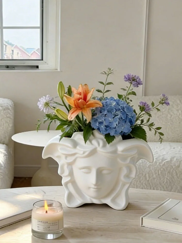 Griechischer Blumentopf im Gesichtsdesign für Trockenblumen und Kunstblumen, Dekoration für Wohnzimmer, Schlafzimmer, Geschenk – Detail 5