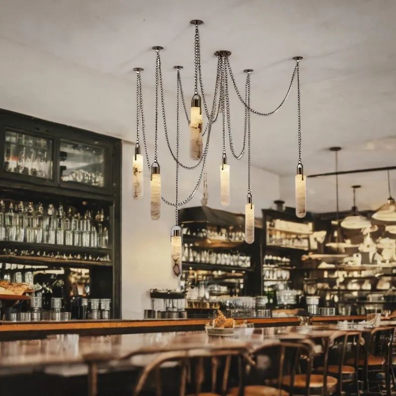 

2025 Modern marble Living room ceiling metal wire chandelier with LED dimmable for Dining Room room decoration