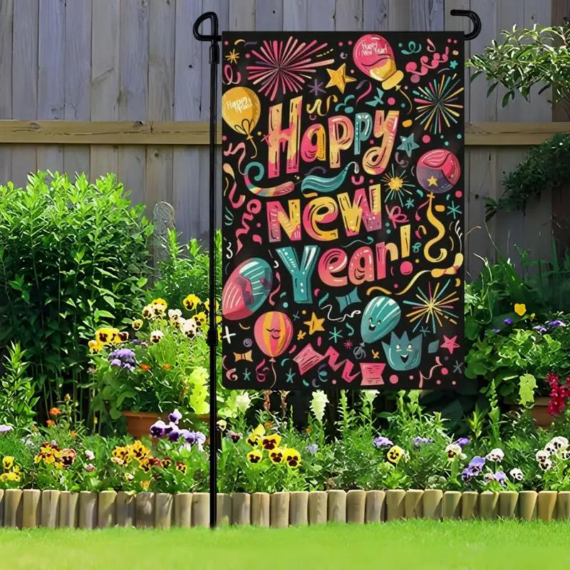 Christmas Garden Flag Happy New Year Decorations Double-Sided Garden Flags Yard Outdoor Decoration New Year Sign Colorful Garden