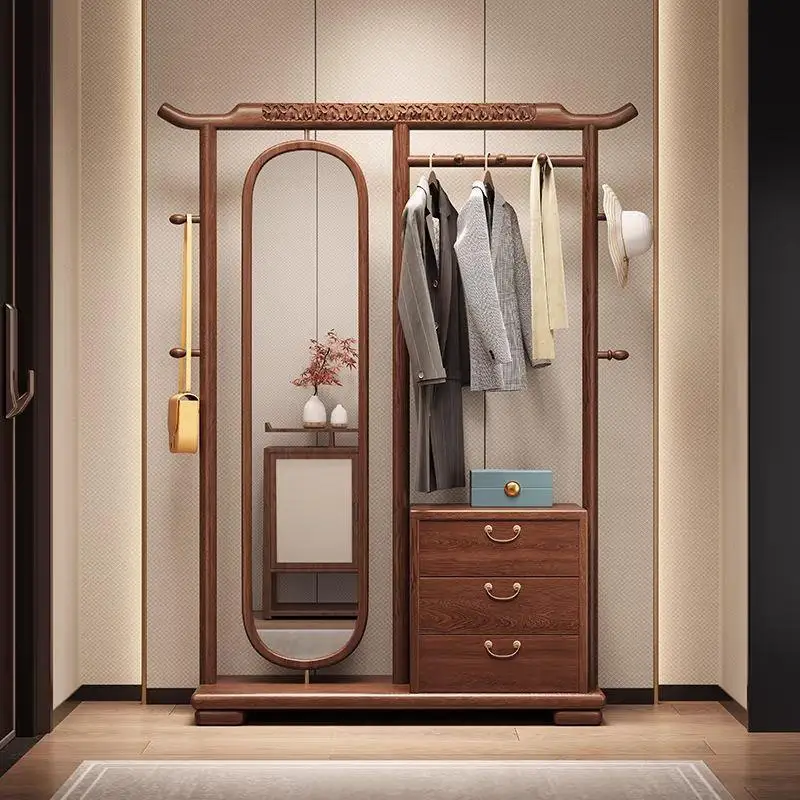 New Chinese Ebony Rotating Hanger Full-length Mirror Integrated Floor Living Room Bedroom Solid Wood Full-length Mirror