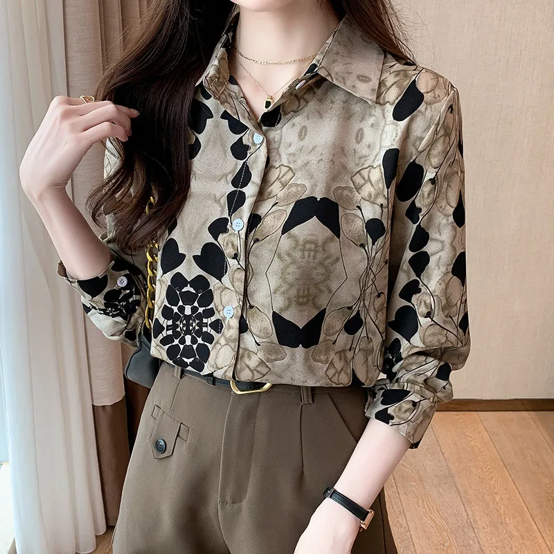 

Lady Long Sleeve Brown Shirt Top Fashion Korean Style Office Casual for Women Blouse 2025