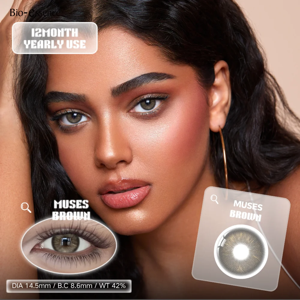 Lentes de Contacto Bio-essence Muses Color Gris Natural, Lentes Marrones Coreanas, Lentes Anuales de Belleza, Lentes de Contacto Marrones para Ojos