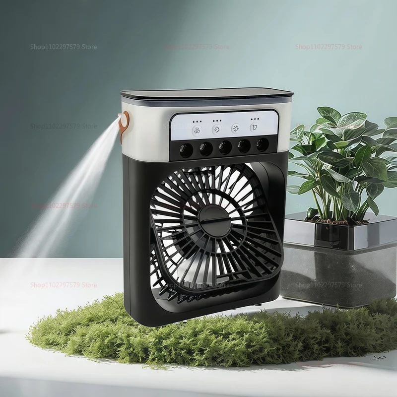 Mini USB Water Mist พัดลมแบบพกพา Air Cooler Humidifier 3 ใน 1 เครื่องปรับอากาศพัดลม 7 สี LED Night Light Office Home พัดลม