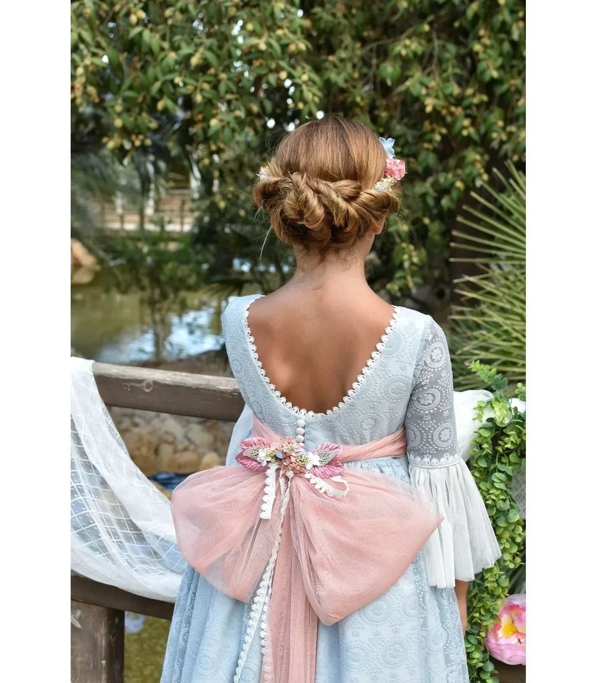 Robe de demoiselle d'honneur dégradée pour enfants, robe en tulle, robe de demoiselle d'honneur, dentelle florale, ceinture ruban, vintage, fête de mariage, enfant