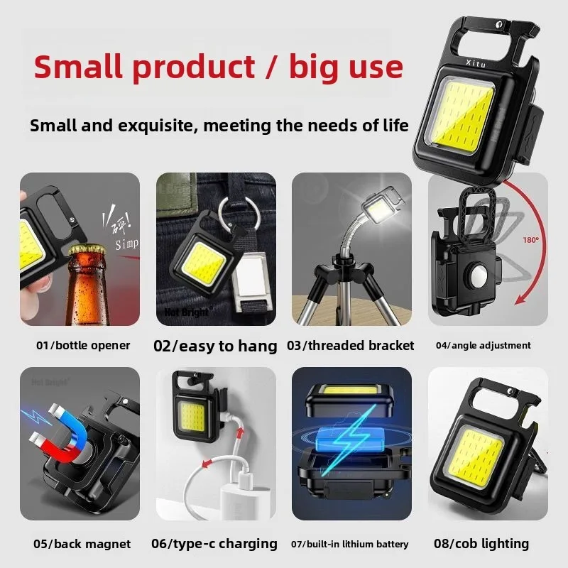 Super Bright MINI COB Keychain Flashlight Charging Lamp Camping Lights with Magnet 4 Lighting Modes for Camping Home