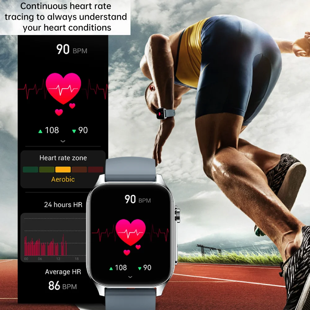 Sport Fitness uomo donna Smart Watch 1.91 "schermo HD Blue Tooth chiamata frequenza cardiaca ossigeno nel sangue musica impermeabile riproduci Smartwatch