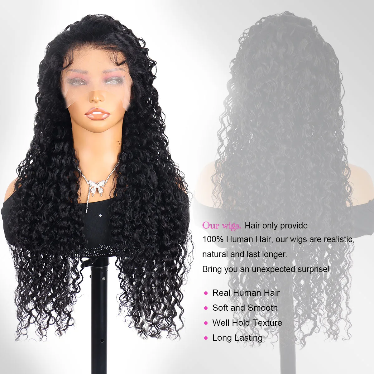 Peruca Frontal de Renda HD 13x6 com Cabelo Humano Cacheado Ondulado Profundo 220% Densidade, Pré-Alongada, 30-40 Polegadas, Cor Natural, Efeito Molhado e Ondulado, para Mulheres Negras