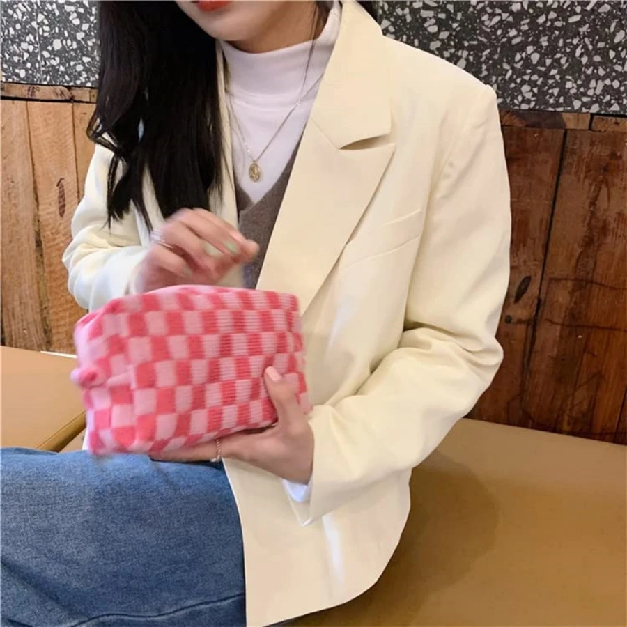 Bolsa de maquillaje a cuadros de 3 piezas para mujer, neceser de viaje para brochas de maquillaje, bolsas de cosméticos con cremallera, monedero