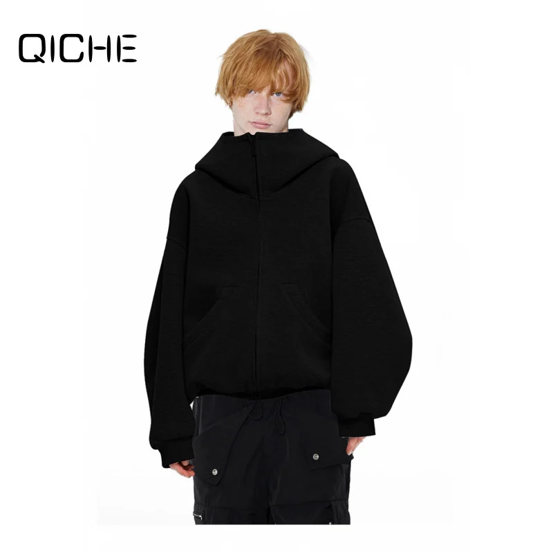 Moletom com zíper QICHE para homens e mulheres, outono/inverno, 550G, moletom oversized com caimento solto e sensação de leveza