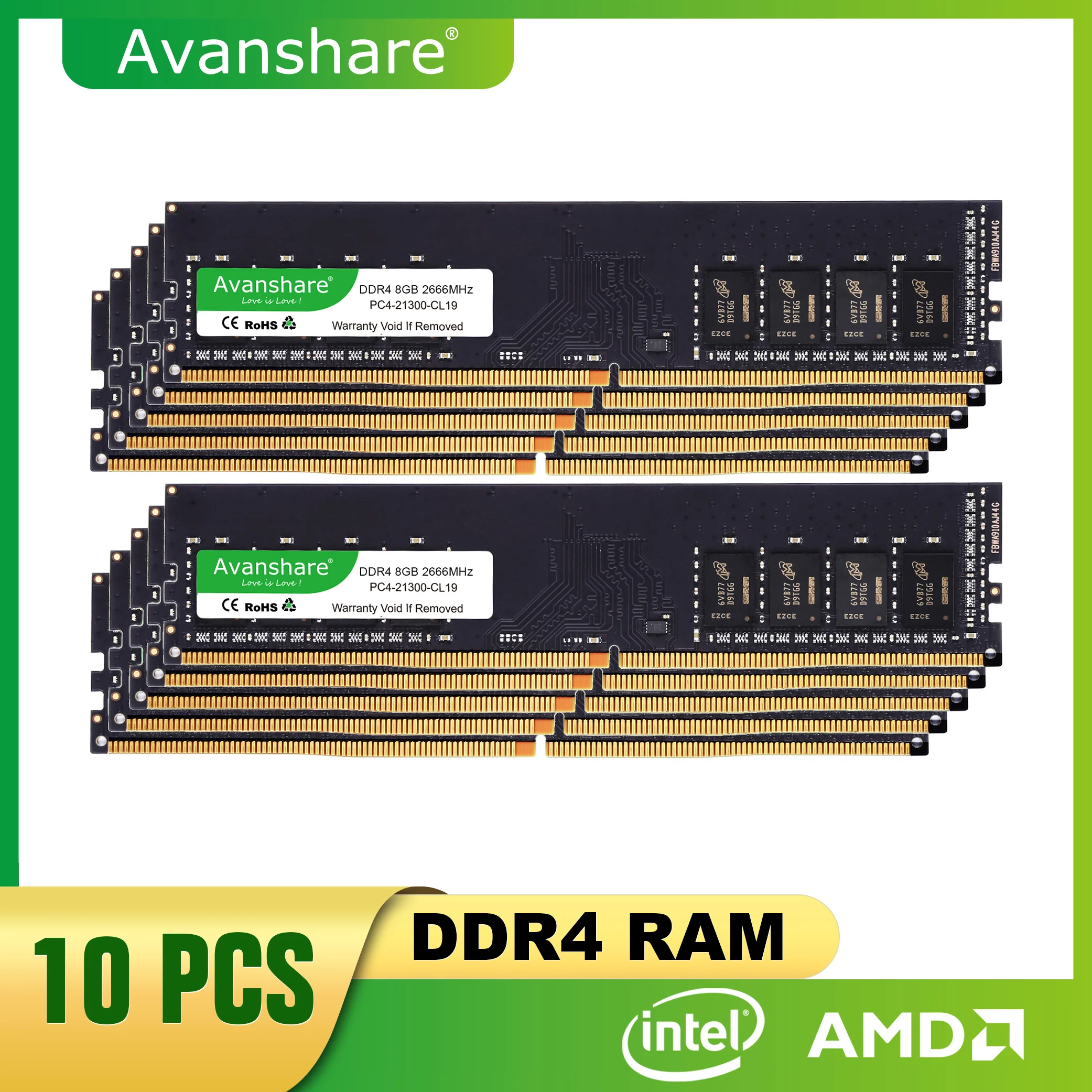 avanshare computador desktop gaming memoria ram ddr4 16gb 8gb 4gb 2400mhz 2666mhz 3200mhz 10 pcs 01