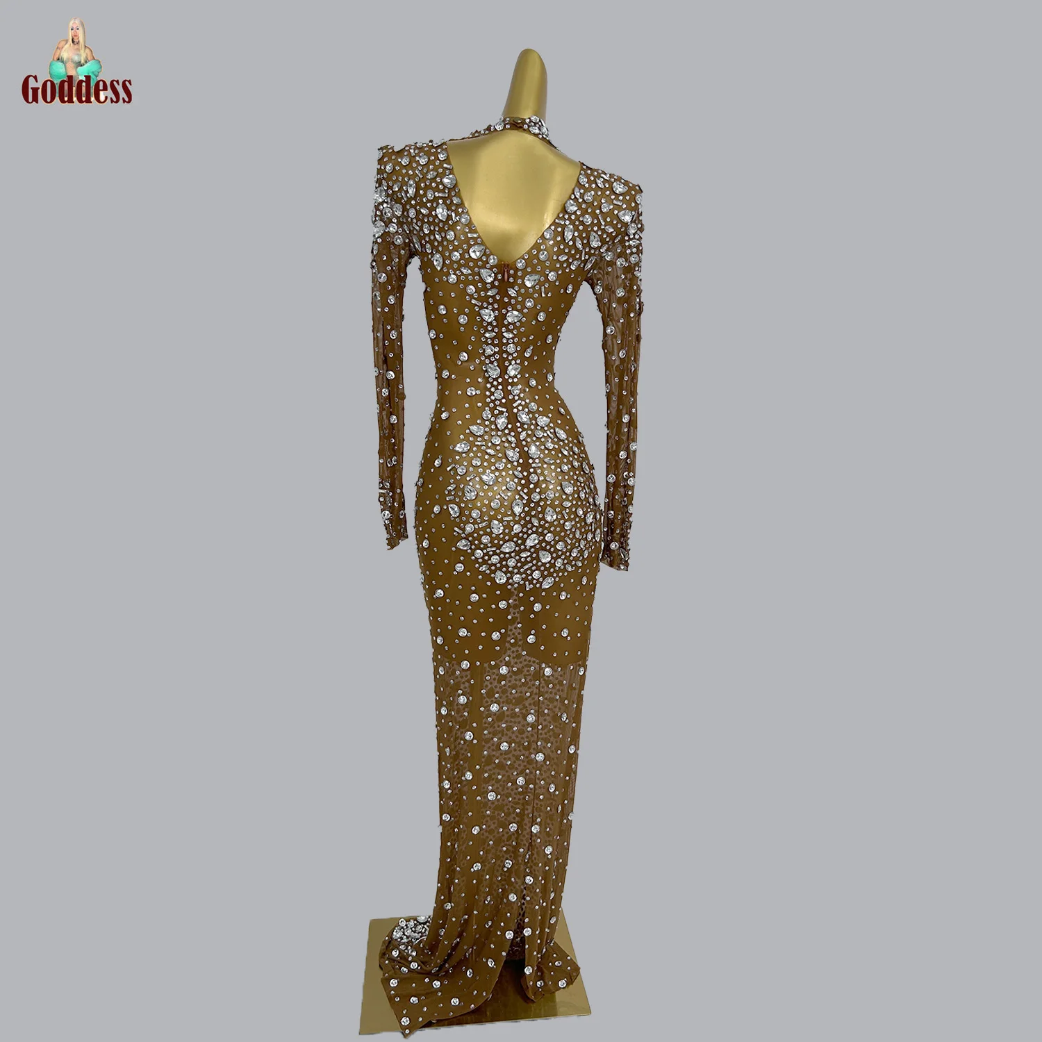 Vestido largo elegante con diamantes de imitación, vestido de noche de cóctel para mujer, fiesta de celebración de cumpleaños, cena de lujo, vestido de malla, ropa de fotografía