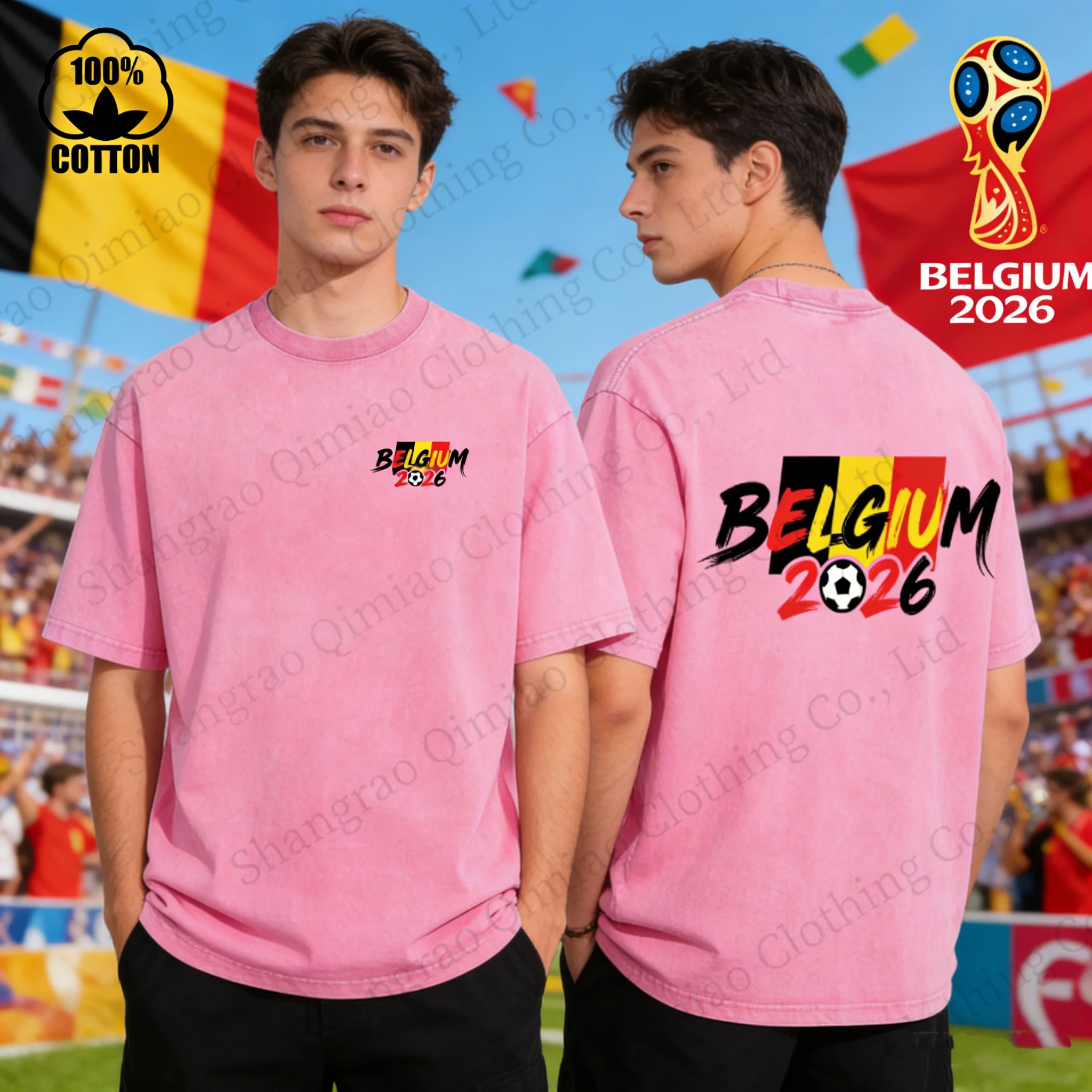 

2026 North America Football Game Belgium Fan T-Shirt Vintage Washed 100% Cotton Short Sleeve Tee Men Women Casual Graphic Top