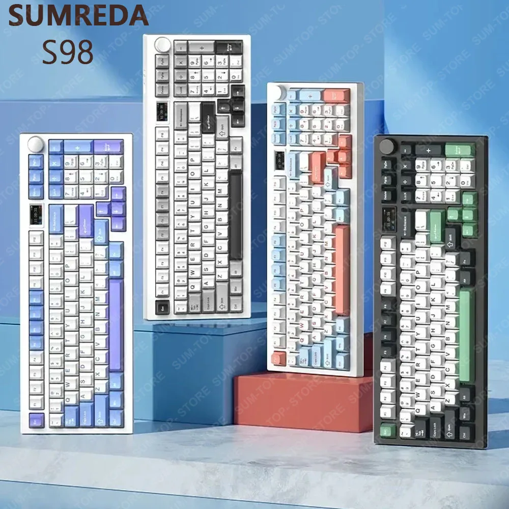 SUMREDA S98 Mechanical Wireless Keyboard With Knob Wireless Gamer Keyboard LED Screen Hot Swap Gasket Pc Gaming Accessories Mac