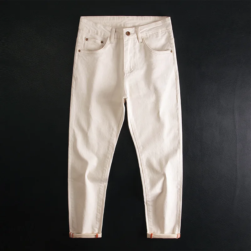 Gebroken witte jeans voor heren, herfst nieuwe trendy stijl, knap en veelzijdig, casual eenvoudige high-end slim fit broek met rechte pijpen