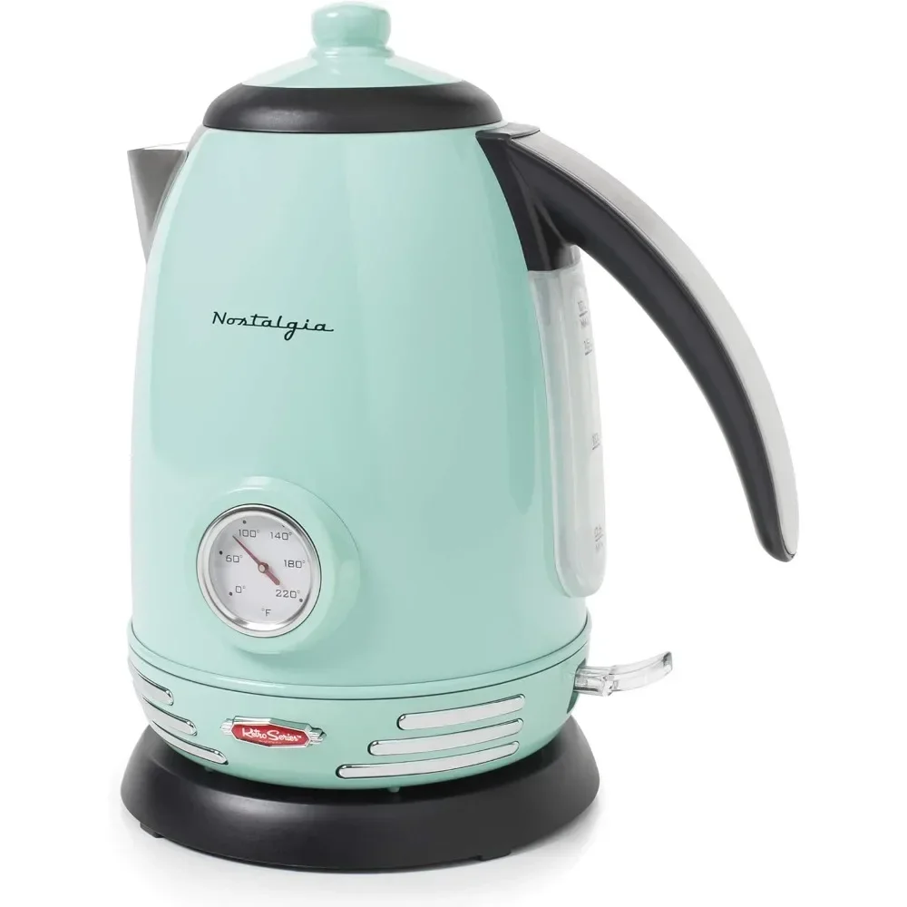 Nostalgia Retro Stainless Steel Electric Tea,Water Kettle,1.7 L,Auto-Shut Off,Boil-Dry Protection,Water Level Indicator Window