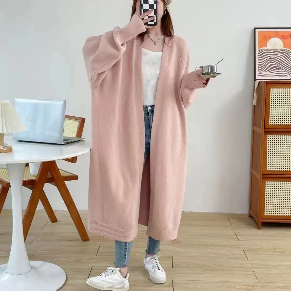 

Autumn New Style Korean Simple Mid-Length Knitted Open Cardigan Women Loose Long Sleeve Lazy Style Outerwear Sweater Jack E11156